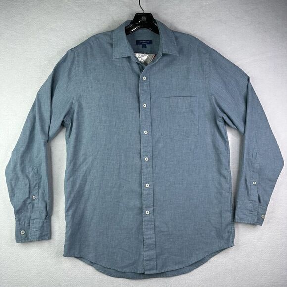 Cole Haan Grand Os Men’s Size Medium Blue Linen Long Sleeve Button Shirt - Picture 1 of 12